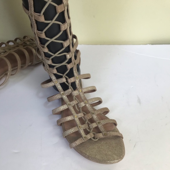Joie Falicia Gladiator Sandals Tall Zip Leather Adjustable Suede Metallic Gold - Picture 6 of 16